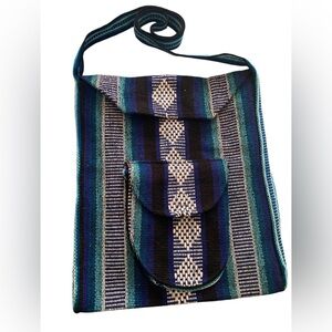 🍂 Blue and Black Striped Woven Bag